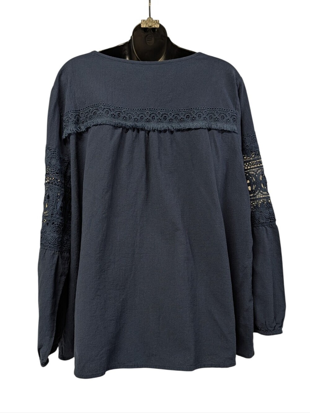 BloomChic Crochet Lace Sleeve Blouse Plus Size 18 20 Navy Boho Cotton Top - Picture 2 of 10